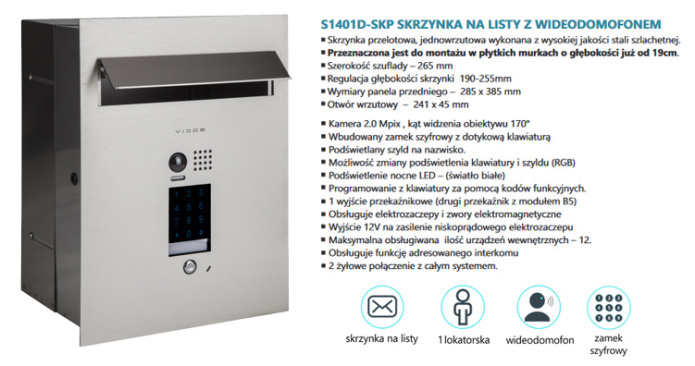 Wideodomofon cyfrowy Vidos S1401D-SKP M1023B z szyfratorem